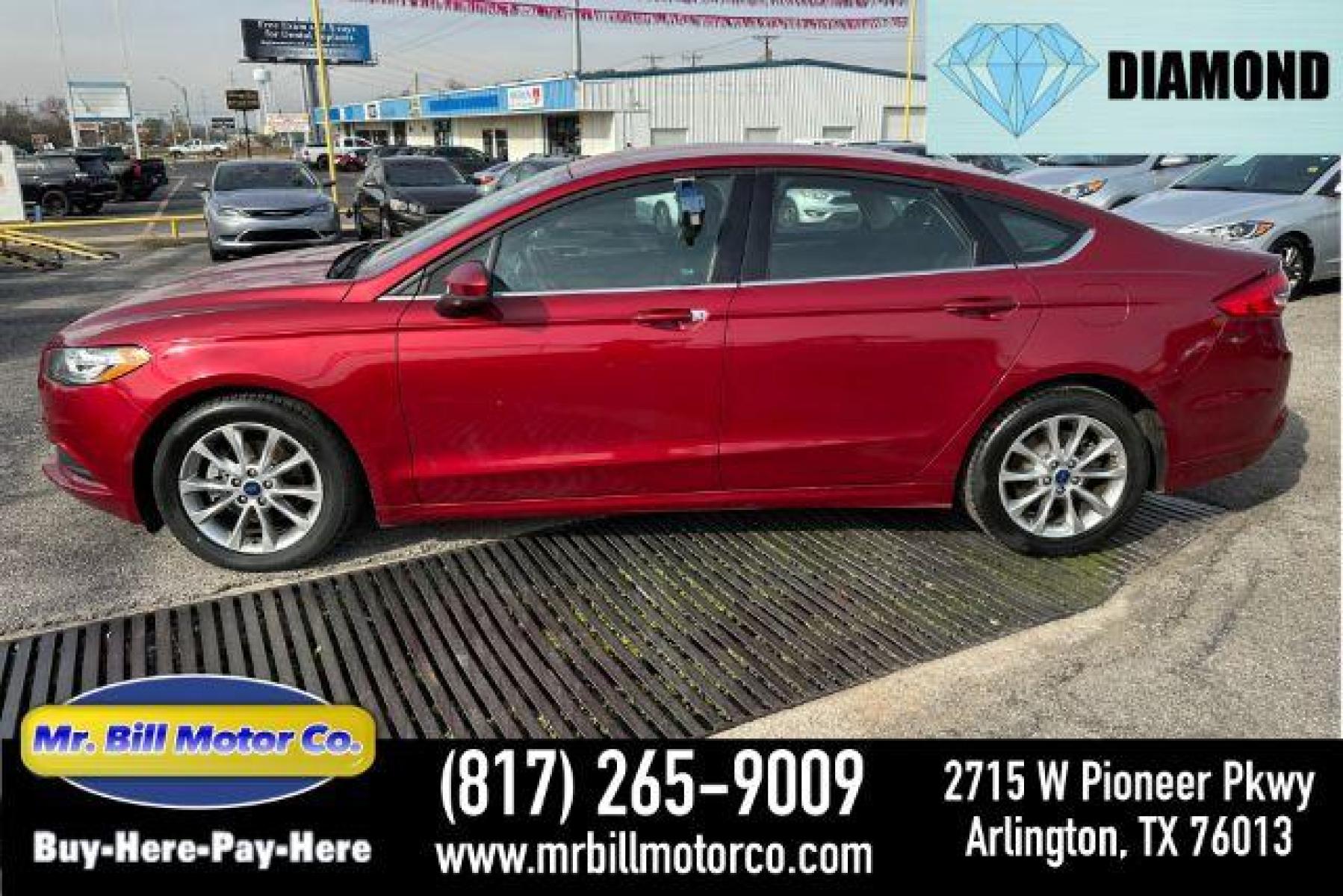 2017 RED Ford FUS SE (3FA6P0HD0HR) with an 1.5L L4 DOHC 16V engine, 6-Speed Automatic transmission, located at 2715 W Pioneer Pkwy, Arlington, TX, 76013, (817) 265-9009, 32.710262, -97.153236 - Photo #0