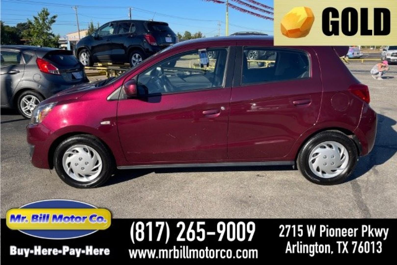 2018 MAROON Mitsubishi Mirage ES CVT (ML32A3HJ0JH) with an 1.2L L3 DOHC engine, Continuously Variabl transmission, located at 2715 W Pioneer Pkwy, Arlington, TX, 76013, (817) 265-9009, 32.710262, -97.153236- Photo#0