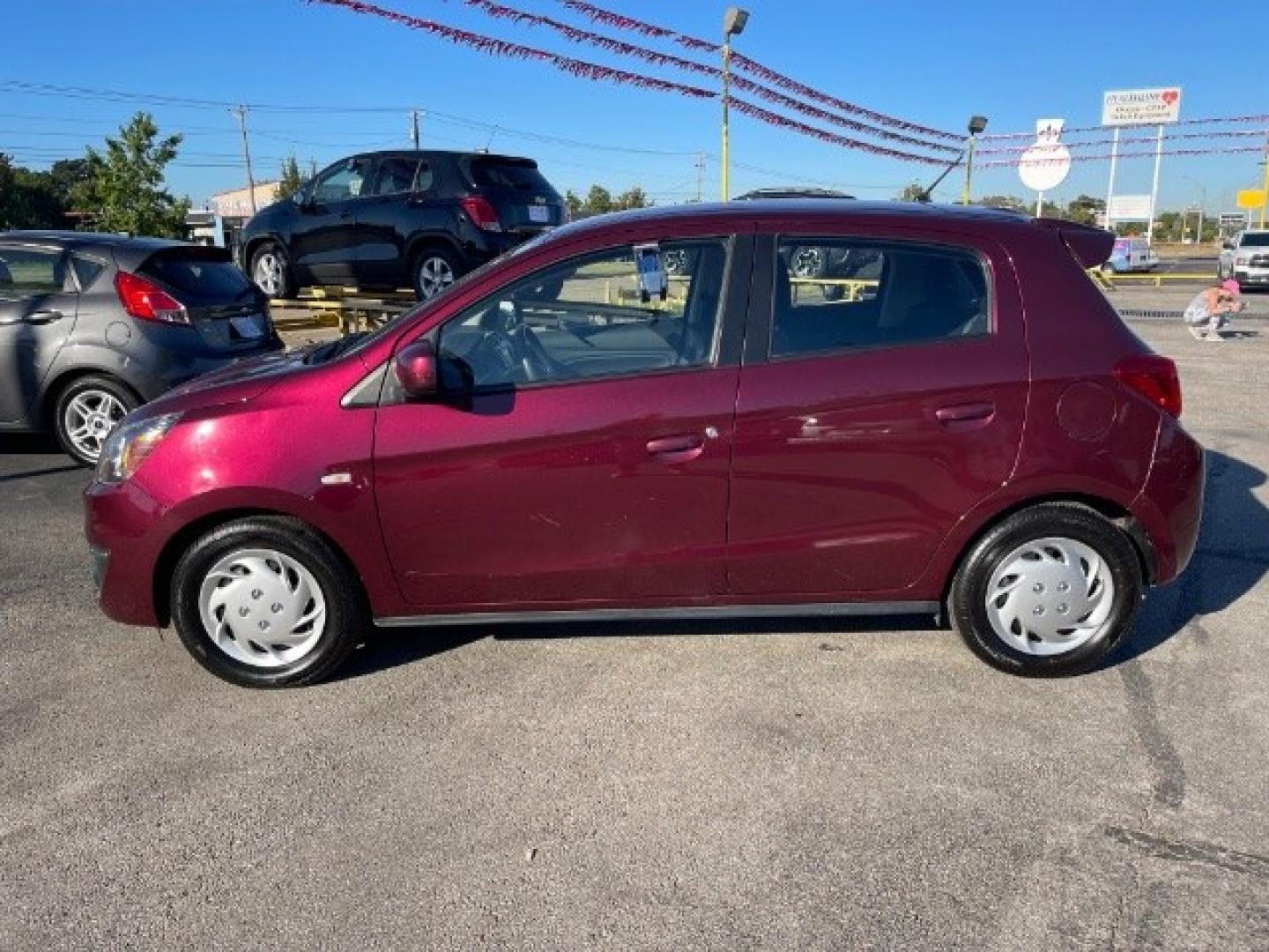 2018 MAROON Mitsubishi Mirage ES CVT (ML32A3HJ0JH) with an 1.2L L3 DOHC engine, Continuously Variabl transmission, located at 2715 W Pioneer Pkwy, Arlington, TX, 76013, (817) 265-9009, 32.710262, -97.153236- Photo#2