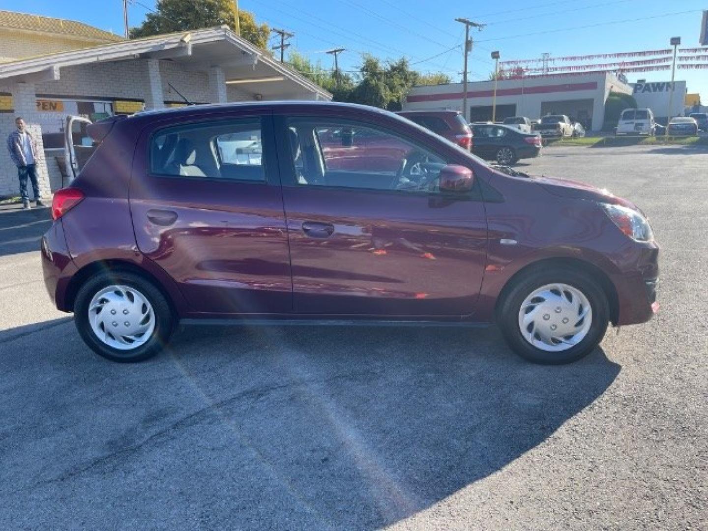 2018 MAROON Mitsubishi Mirage ES CVT (ML32A3HJ0JH) with an 1.2L L3 DOHC engine, Continuously Variabl transmission, located at 2715 W Pioneer Pkwy, Arlington, TX, 76013, (817) 265-9009, 32.710262, -97.153236- Photo#5