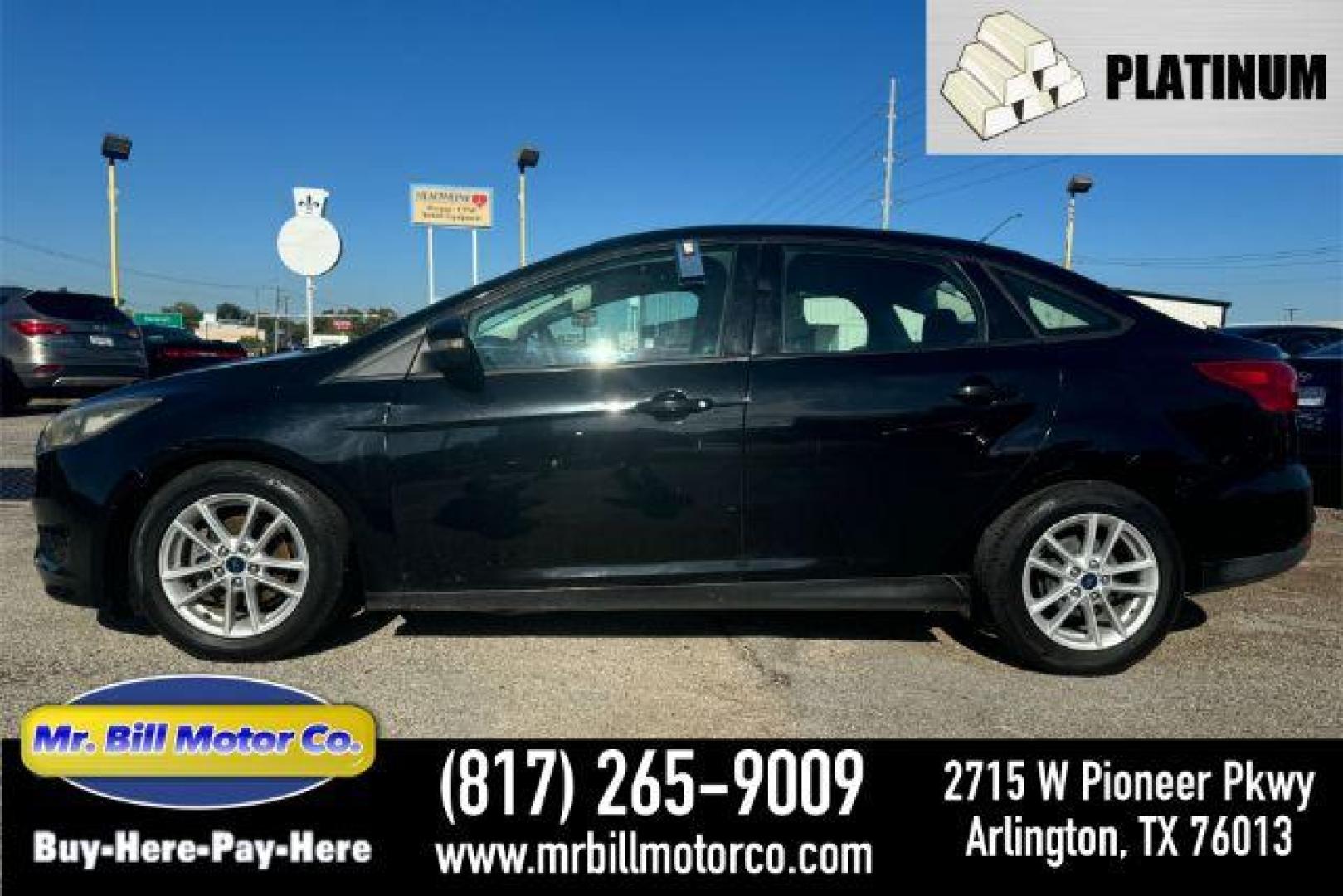 2017 BLACK Ford Focus SE Sedan (1FADP3F24HL) with an 2.0L L4 DOHC 16V engine, located at 2715 W Pioneer Pkwy, Arlington, TX, 76013, (817) 265-9009, 32.710262, -97.153236 - Photo#0