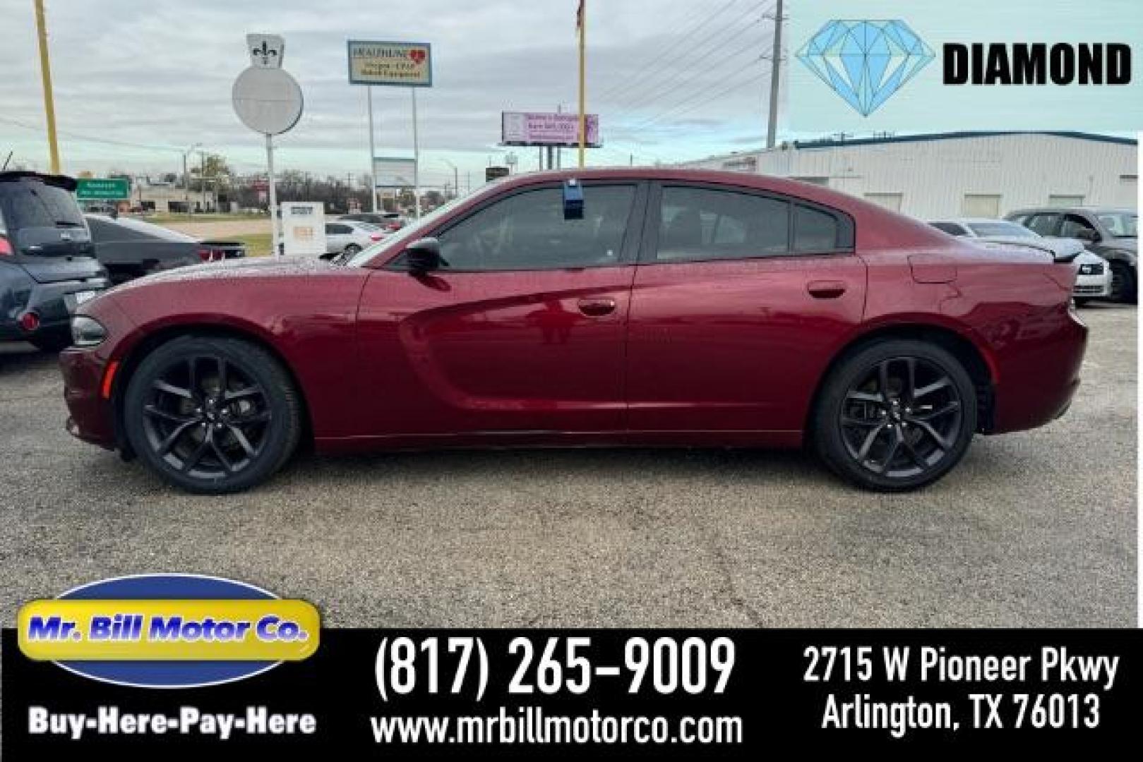 2019 MAROON Dodge Charger SXT (2C3CDXBG2KH) with an 3.6L V6 DOHC 24V engine, 8-Speed Automatic transmission, located at 2715 W Pioneer Pkwy, Arlington, TX, 76013, (817) 265-9009, 32.710262, -97.153236 - Photo#1