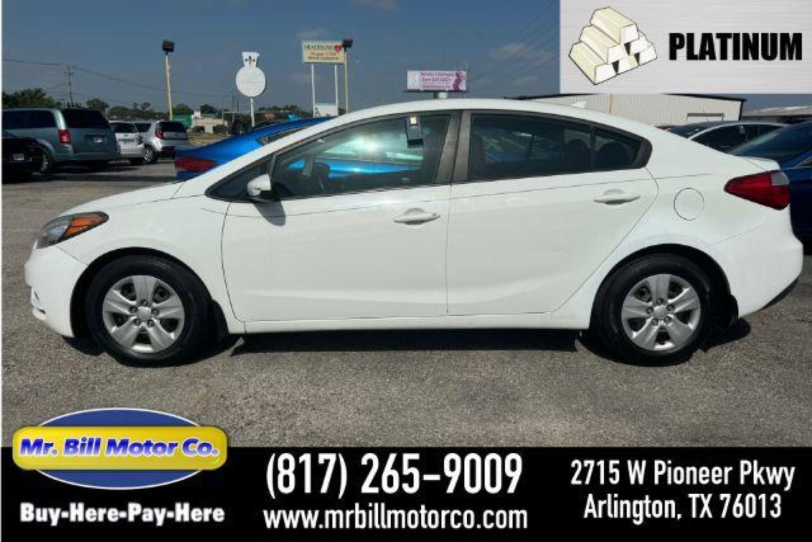 2016 WHITE Kia Forte LX w/Popular Package (KNAFK4A67G5) with an 1.8L L4 DOHC 16V engine, located at 2715 W Pioneer Pkwy, Arlington, TX, 76013, (817) 265-9009, 32.710262, -97.153236 - Photo#0