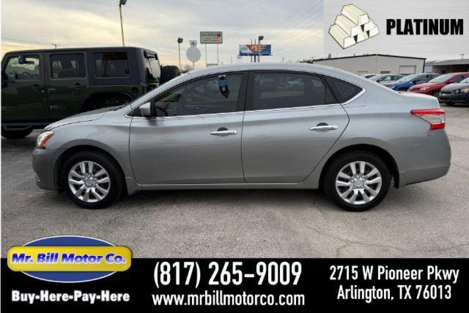 2014 SILVER Nissan Sentra S CVT (3N1AB7AP3EY) with an 1.8L L4 SFI DOHC 16 engine, Continuously Variabl transmission, located at 2715 W Pioneer Pkwy, Arlington, TX, 76013, (817) 265-9009, 32.710262, -97.153236 - Photo#0