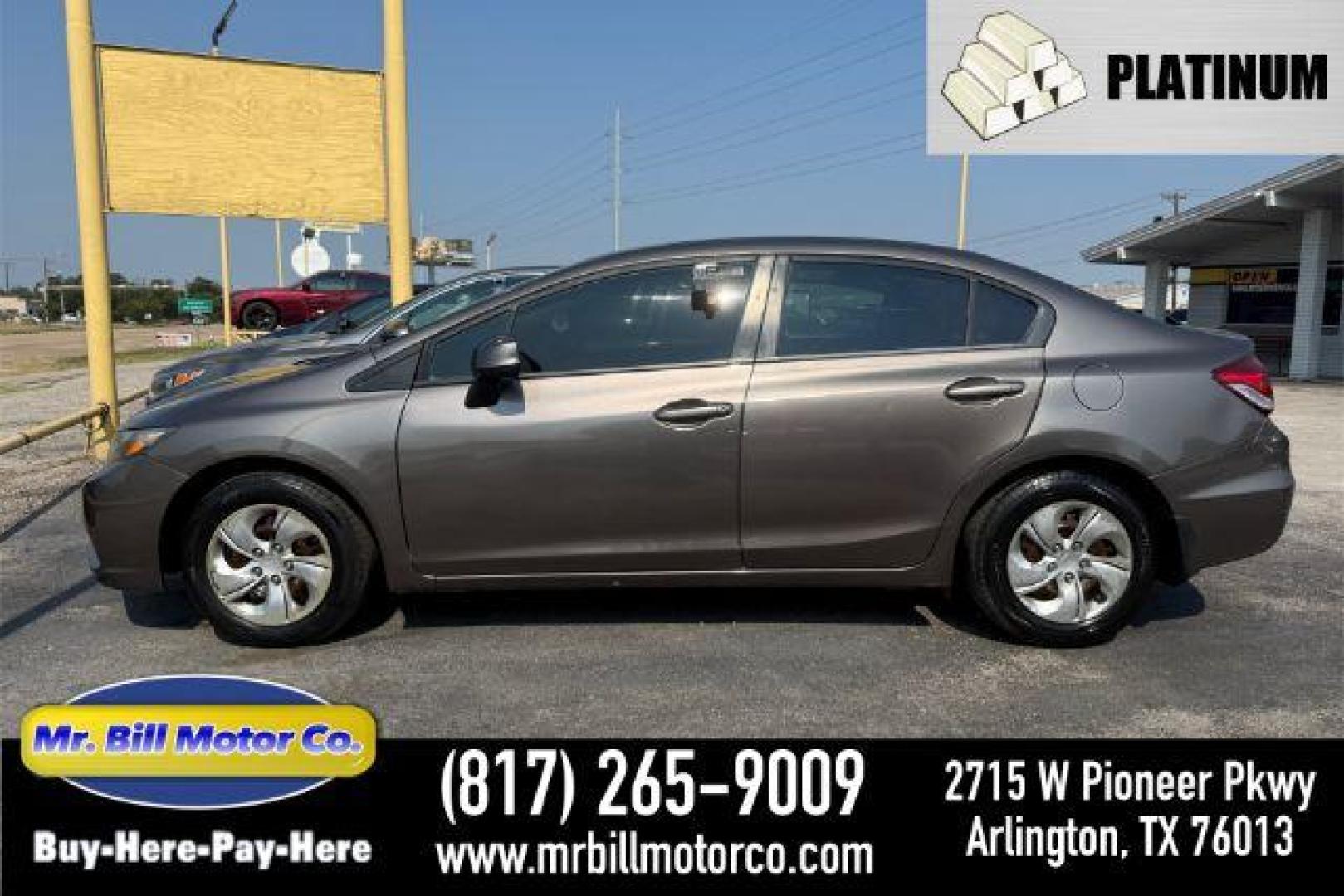 2013 BROWN Honda Civic LX (2HGFB2F55DH) with an 1.8L I-4 i-VTEC variable valve control engine, located at 2715 W Pioneer Pkwy, Arlington, TX, 76013, (817) 265-9009, 32.710262, -97.153236 - Photo#0