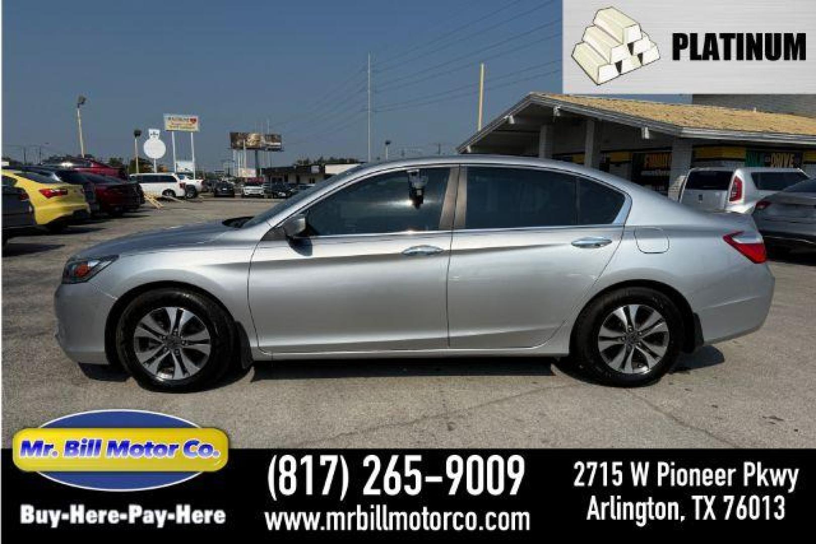 2013 SILVER Honda Accord LX (1HGCR2F35DA) with an 2.4L I-4 gasoline direct injection engine, located at 2715 W Pioneer Pkwy, Arlington, TX, 76013, (817) 265-9009, 32.710262, -97.153236 - Photo#0