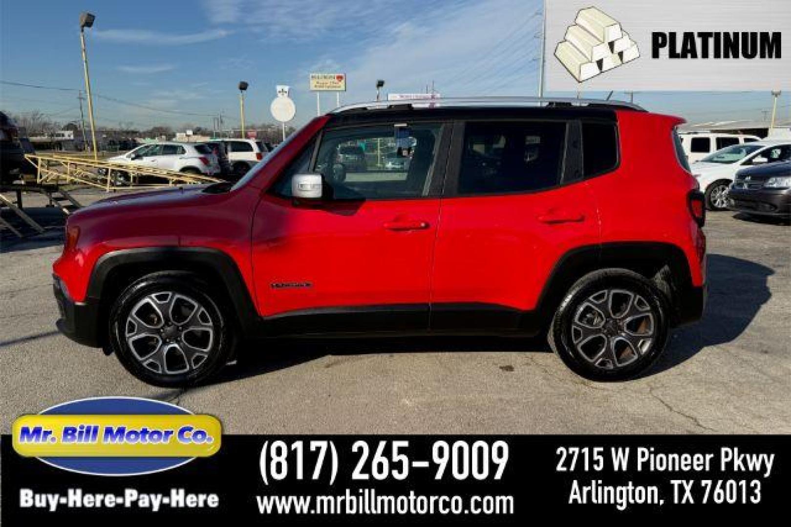 2017 RED Jeep Renegade Limited FWD (ZACCJADB4HP) with an 2.4L L4 DOHC 16V engine, 9-Speed Automatic transmission, located at 2715 W Pioneer Pkwy, Arlington, TX, 76013, (817) 265-9009, 32.710262, -97.153236 - Photo#0