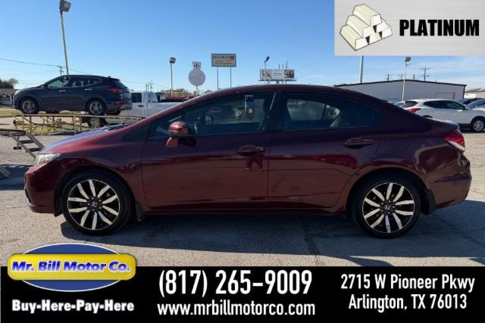 2015 MAROON Honda Civic EX-L | EX-L (2HGFB2F96FH) with an 1.8L I-4 i-VTEC vari engine, located at 2715 W Pioneer Pkwy, Arlington, TX, 76013, (817) 265-9009, 32.710262, -97.153236 - Photo#0