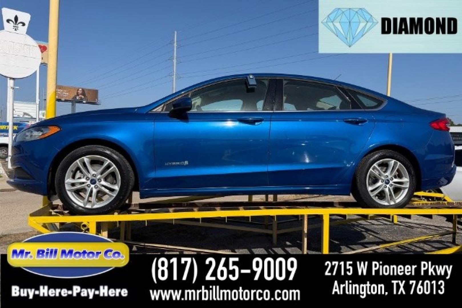 2018 BLUE Ford Fusion Hybrid S (3FA6P0UU6JR) with an 2L I-4 DOHC engine, located at 2715 W Pioneer Pkwy, Arlington, TX, 76013, (817) 265-9009, 32.710262, -97.153236- Photo#0